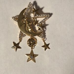 Gold-Tone Moon/Stars Brooch